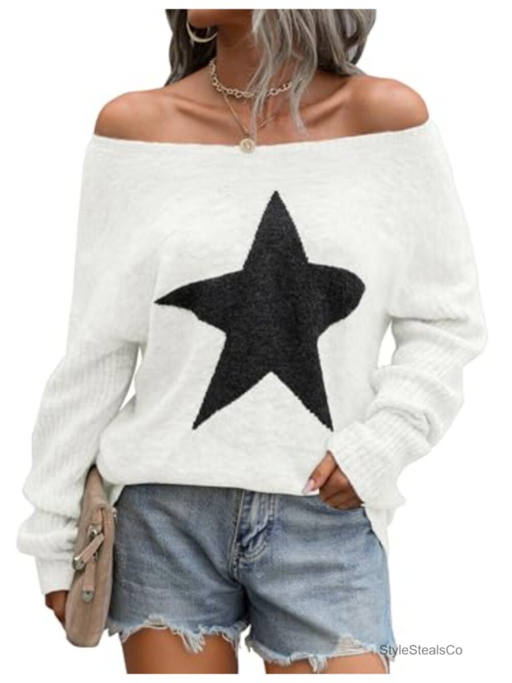 Blooming Jelly Off Shoulder Knit Pullover Sweater for Women Fall Tunic Top